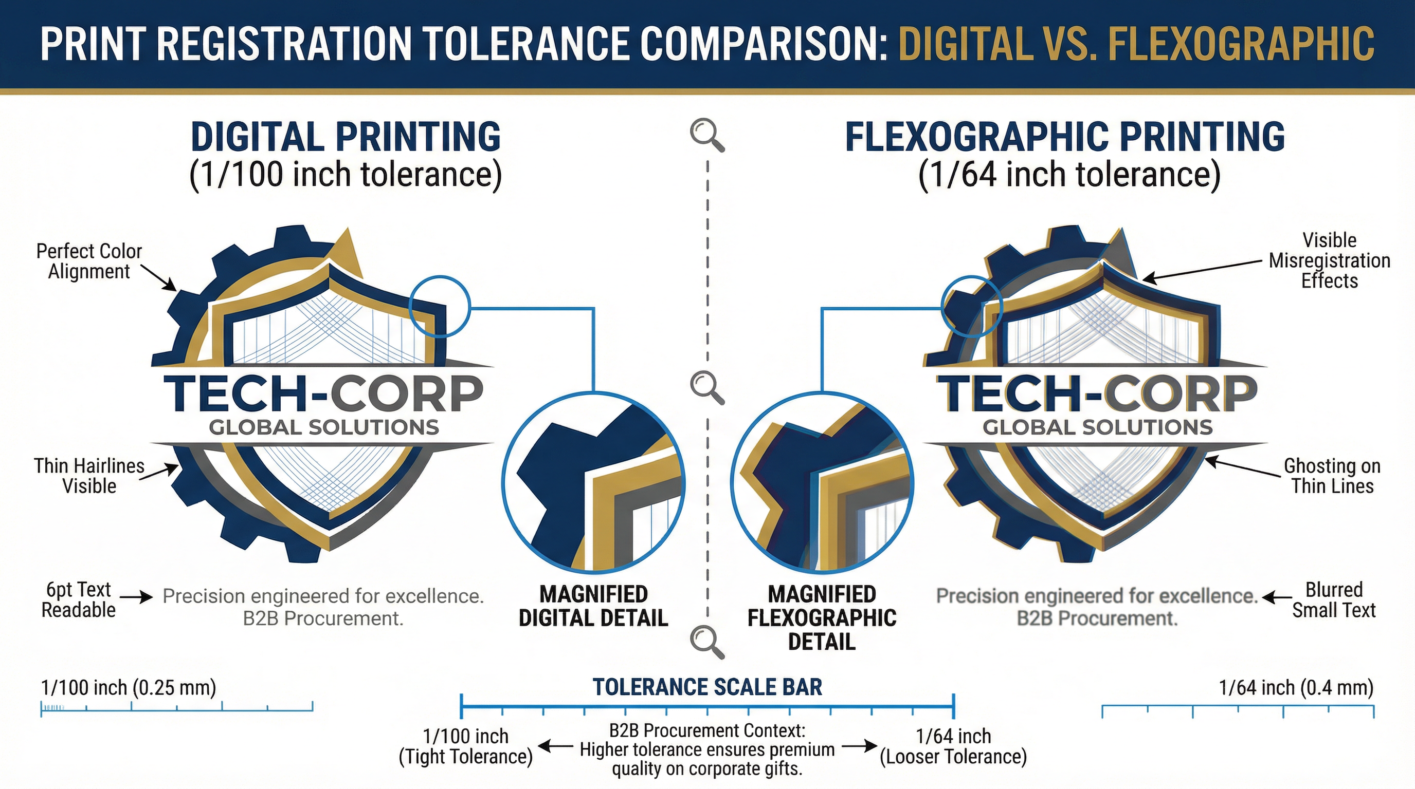 相同 logo 設計在不同印刷套準容差下的視覺呈現比較