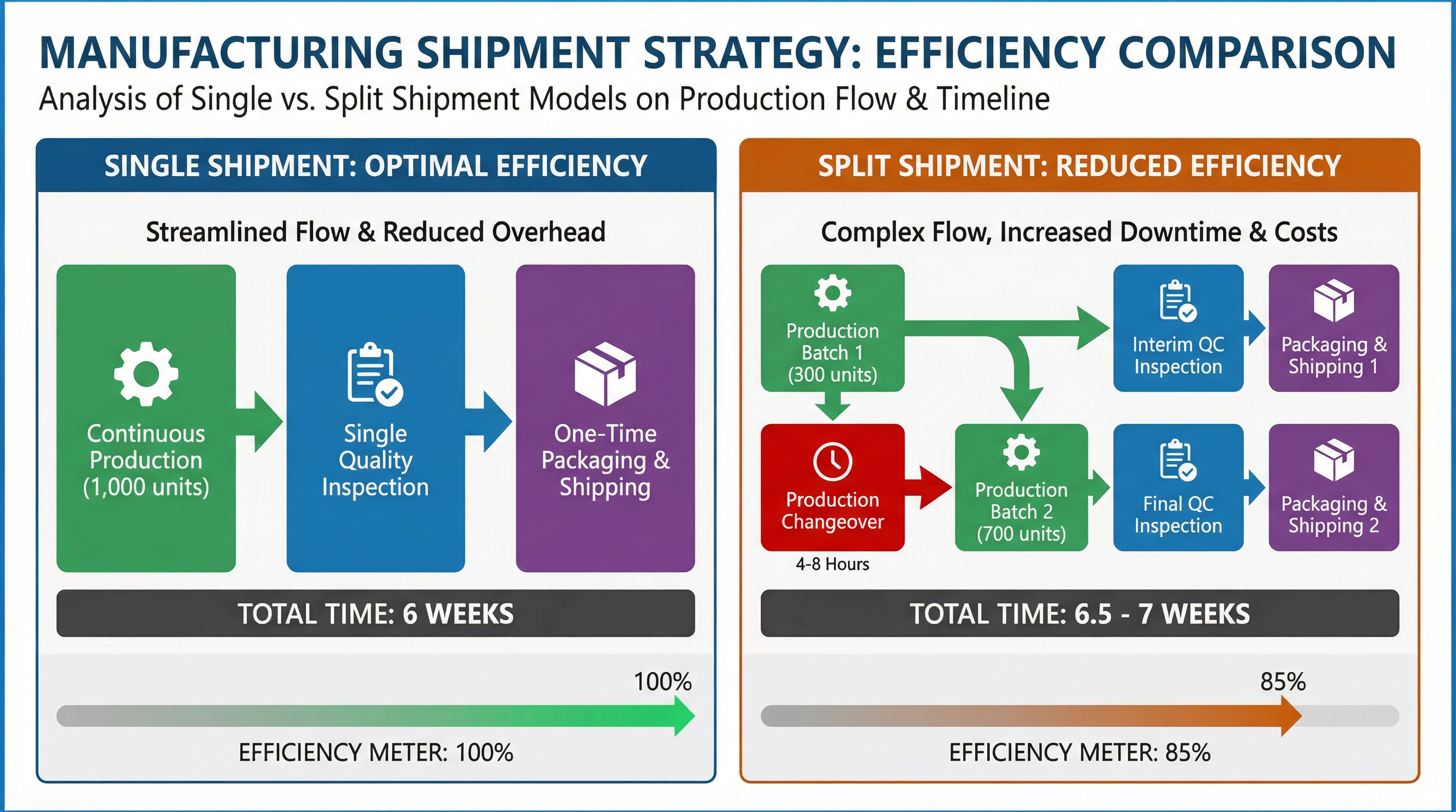 Split Shipment Production Efficiency Comparison